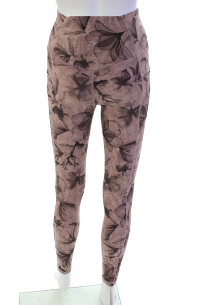 Athleta Womens Stretch Floral Mid-Rise Activewear Ankle Leggings Pink Size XST