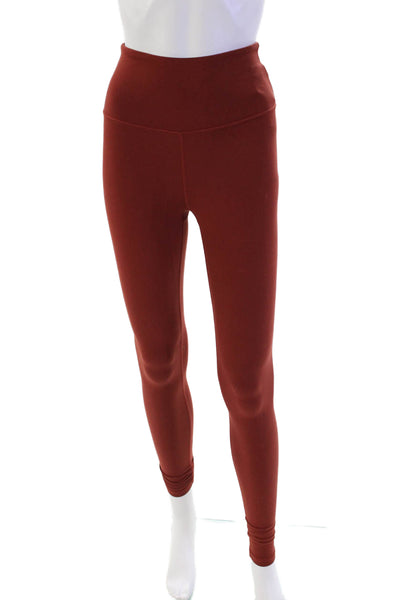 Athleta Womens Stretch Solid Mid-Rise Activewear Ankle Leggings Orange Size XXS