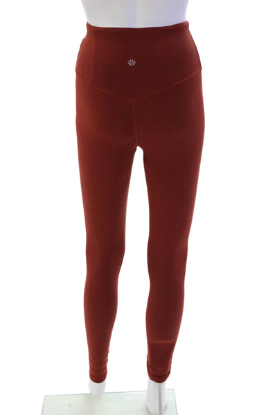 Athleta Womens Stretch Solid Mid-Rise Activewear Ankle Leggings Orange Size XXS