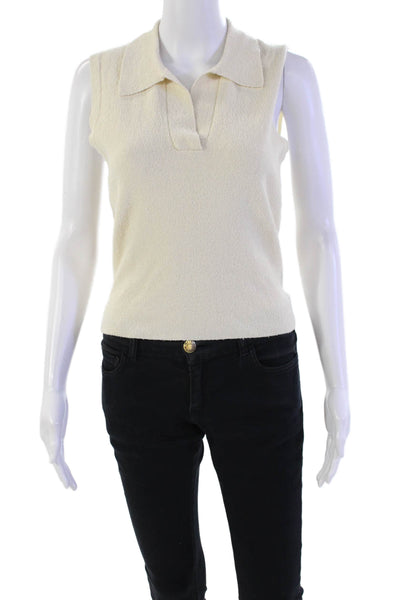 DH New York Womens Kiara Top Knit Collared Tie Hem Sleeveless Top Beige Size M