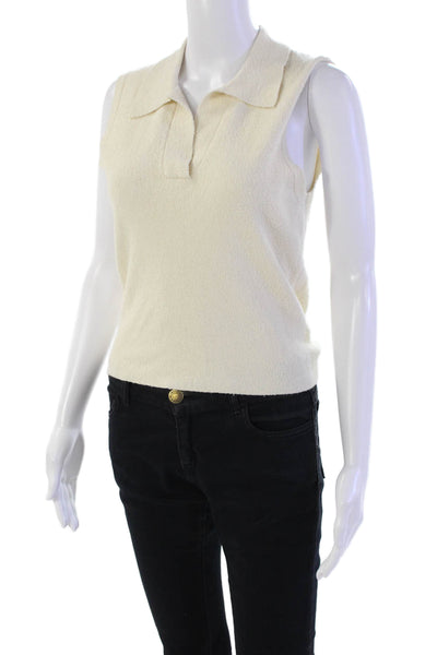 DH New York Womens Kiara Top Knit Collared Tie Hem Sleeveless Top Beige Size M