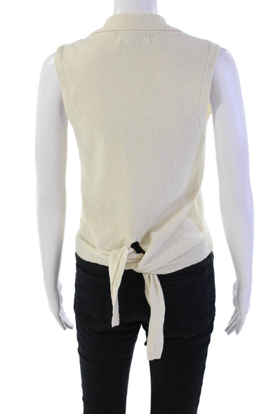 DH New York Womens Kiara Top Knit Collared Tie Hem Sleeveless Top Beige Size M