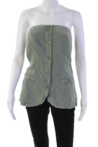 YFB Womens Benji Strapless Button Down Front Pocket Blouse Top Green Size M