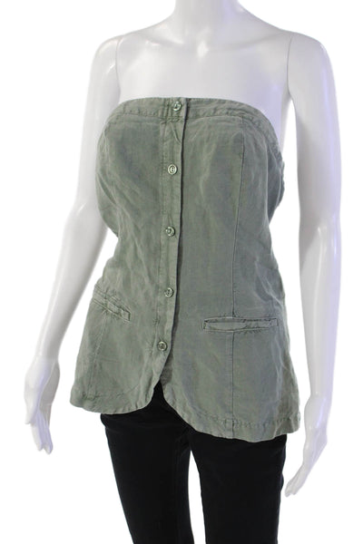 YFB Womens Benji Strapless Button Down Front Pocket Blouse Top Green Size M