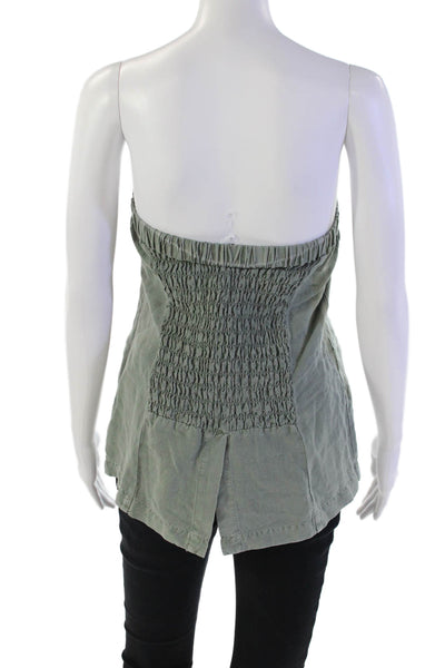 YFB Womens Benji Strapless Button Down Front Pocket Blouse Top Green Size M
