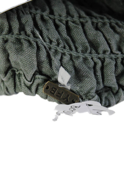 YFB Womens Benji Strapless Button Down Front Pocket Blouse Top Green Size M