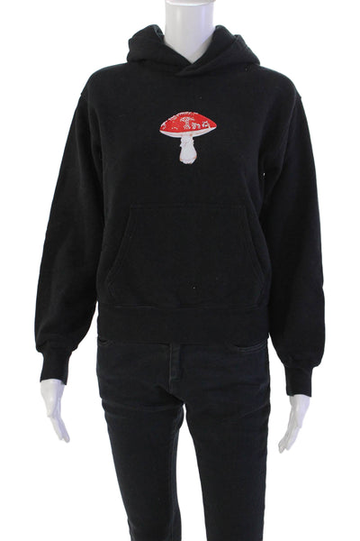 TNA Womens Long Sleeve Pullover Mushroom Hoodie Sweatshirt Black Size 2XS
