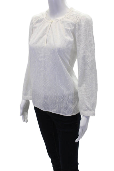Point Sur Womens Embroidered Long Sleeve Eyelet Lace Blouse White Size S