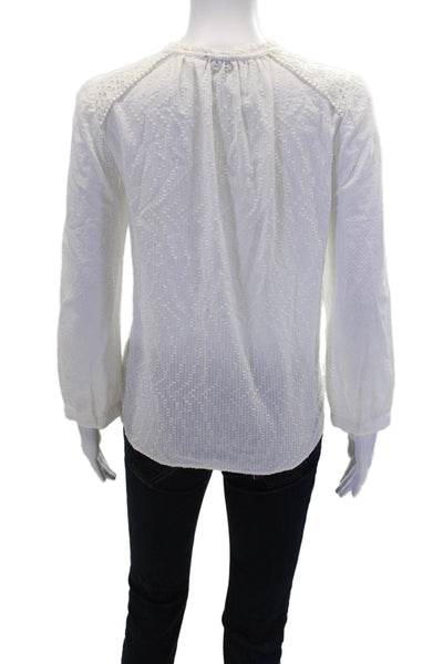 Point Sur Womens Embroidered Long Sleeve Eyelet Lace Blouse White Size S