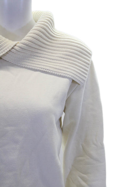 Zara Womens Long Sleeve V Neck Ribbed Collar Top White Size S