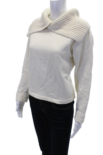 Zara Womens Long Sleeve V Neck Ribbed Collar Top White Size S