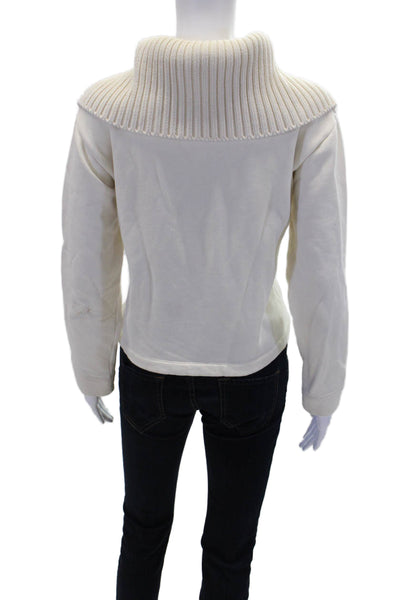 Zara Womens Long Sleeve V Neck Ribbed Collar Top White Size S