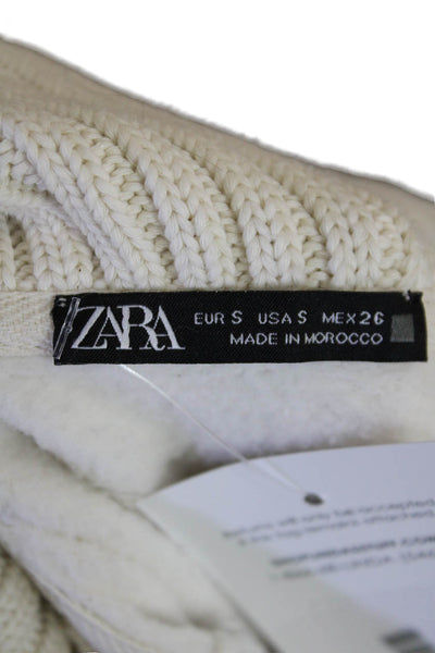 Zara Womens Long Sleeve V Neck Ribbed Collar Top White Size S