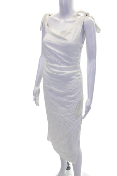 Vici Womens Side Zip Double Tie Shoulder Midi Shift Dress White Size Extra Small