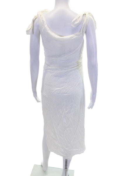 Vici Womens Side Zip Double Tie Shoulder Midi Shift Dress White Size Extra Small