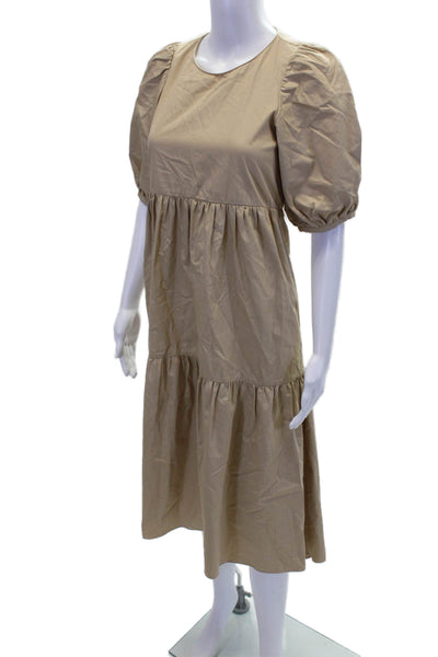 Zara Womens Short Sleeve Crew Neck Midi Shift Dress Brown Cotton Size Small
