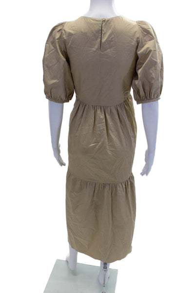 Zara Womens Short Sleeve Crew Neck Midi Shift Dress Brown Cotton Size Small