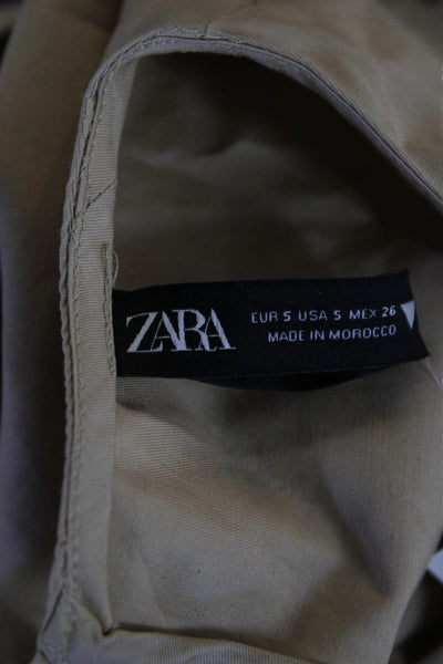 Zara Womens Short Sleeve Crew Neck Midi Shift Dress Brown Cotton Size Small
