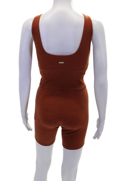 BYLT Womens Scoop Neck Ribbed Knit Tank Top Shorts Set Brown Size Small
