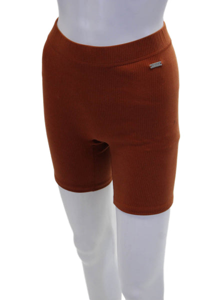 BYLT Womens Scoop Neck Ribbed Knit Tank Top Shorts Set Brown Size Small