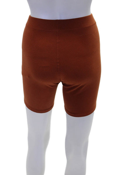 BYLT Womens Scoop Neck Ribbed Knit Tank Top Shorts Set Brown Size Small