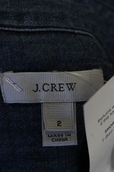 J Crew Womens Button Front Short Sleeve Collared Shirt Blue Cotton Size 2