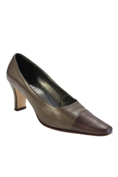 Amalfi Womens Textured Slip On Colorblock Lined Pump Heels Brown Size 7