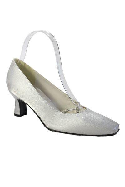 Stuart Weitzman Womens Squared Toe Slip On Low Heel Pumps Silver Tone Size 7