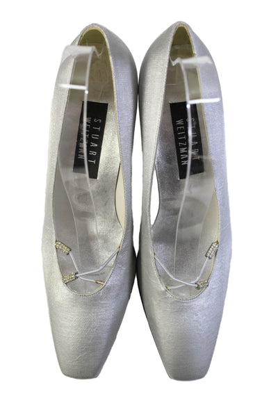 Stuart Weitzman Womens Squared Toe Slip On Low Heel Pumps Silver Tone Size 7