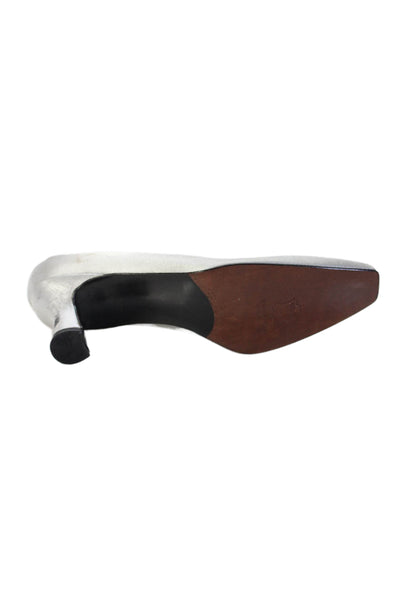Stuart Weitzman Womens Squared Toe Slip On Low Heel Pumps Silver Tone Size 7