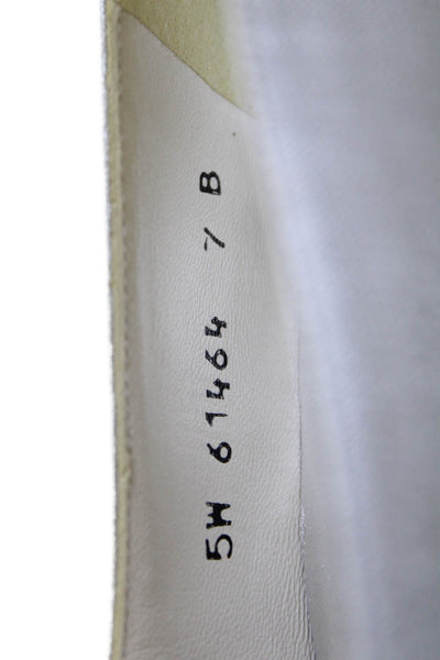Stuart Weitzman Womens Squared Toe Slip On Low Heel Pumps Silver Tone Size 7