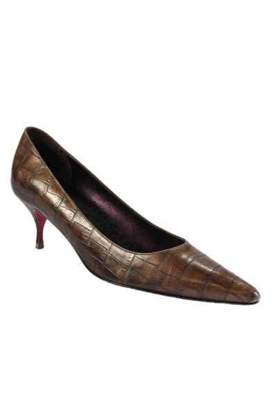 Emanuel Ungaro Womens Textured Pointed Toe Printed Heel Pumps Brown Size 7