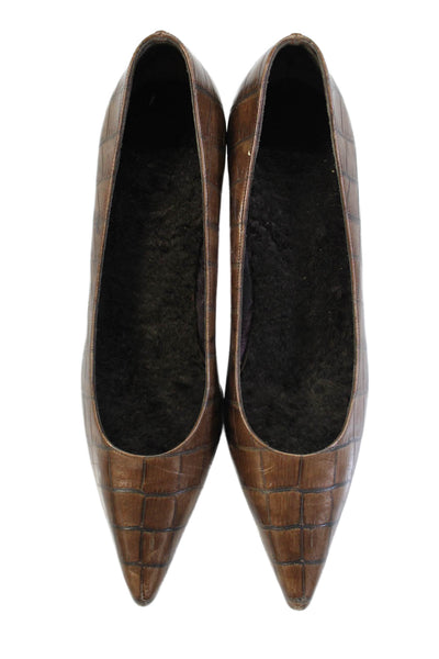 Emanuel Ungaro Womens Textured Pointed Toe Printed Heel Pumps Brown Size 7