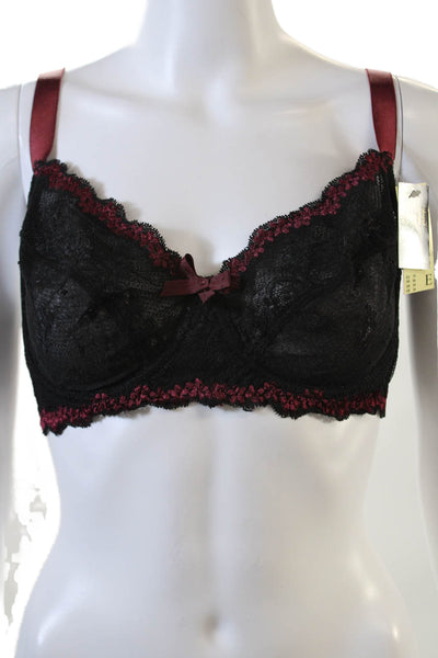 Huit Lingerie Womens Floral Lace Cup Bow Detail Underwired Bra Black Size 34E