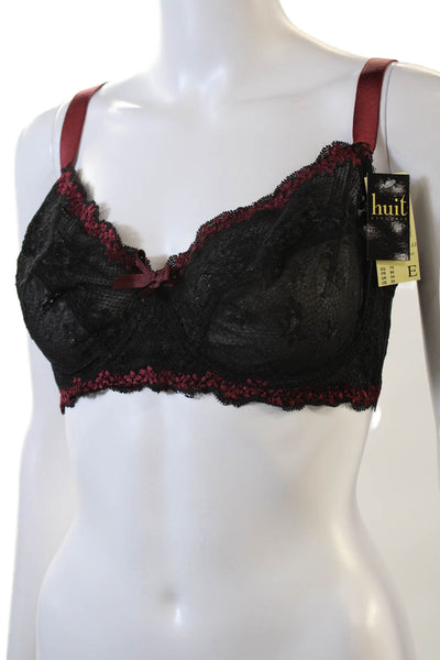 Huit Lingerie Womens Floral Lace Cup Bow Detail Underwired Bra Black Size 34E