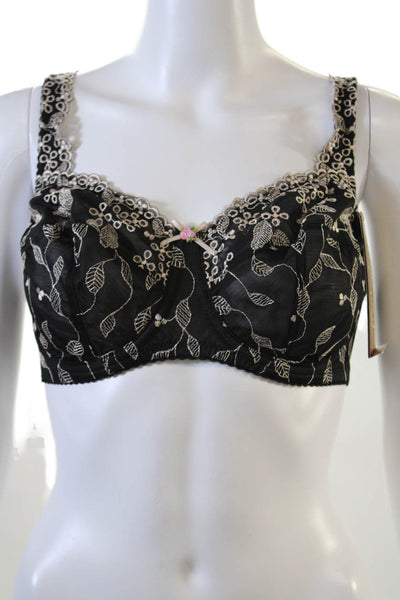 Fayreform Womens Embroidered Scalloped Lace Rose Accent Bra Black Size 34E