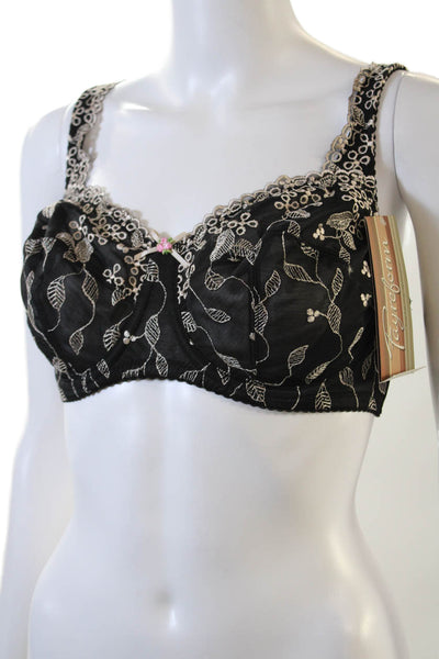 Fayreform Womens Embroidered Scalloped Lace Rose Accent Bra Black Size 34E
