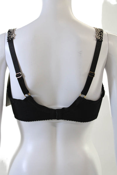 Fayreform Womens Embroidered Scalloped Lace Rose Accent Bra Black Size 34E