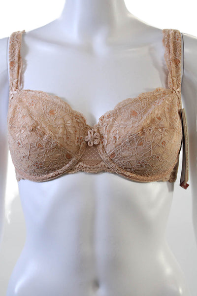 Fayreform Womens Floral Scalloped Lace Cup Detail Underwired Bra Beige Size 34D
