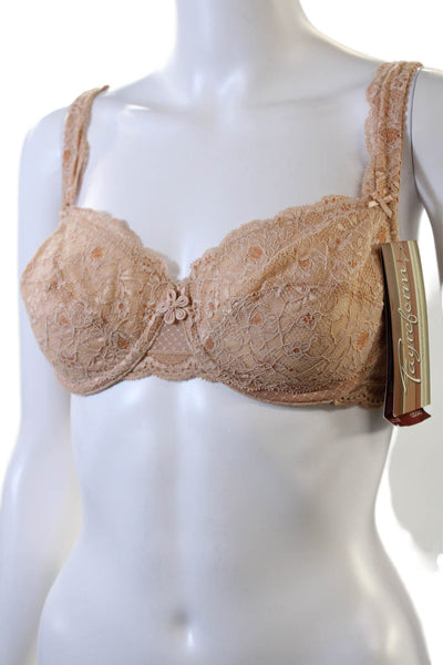 Fayreform Womens Floral Scalloped Lace Cup Detail Underwired Bra Beige Size 34D