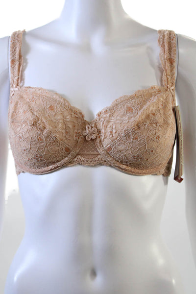 Fayreform Womens Scalloped Lace Trim Underwired Bra Solid Beige Size 34E