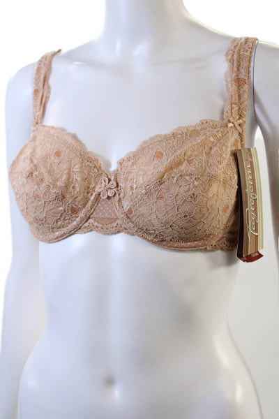 Fayreform Womens Scalloped Lace Trim Underwired Bra Solid Beige Size 34E