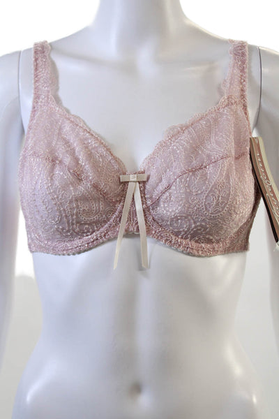 Fayreform Womens Embroidered Sheer Cup Bow Accent Underwire Bra Pink Size 36E