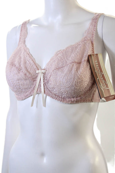Fayreform Womens Embroidered Sheer Cup Bow Accent Underwire Bra Pink Size 36E