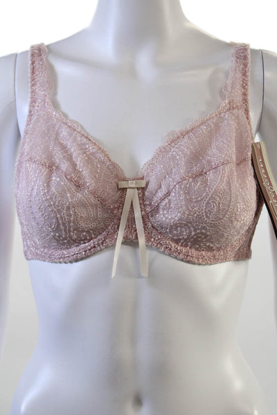 Fayreform Womens Embroidered Sheer Cup Bow Accent Bra Blush Pink Size 34E