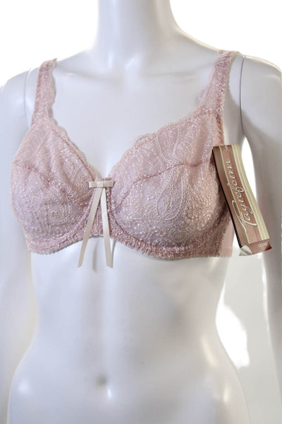 Fayreform Womens Embroidered Sheer Cup Bow Accent Bra Blush Pink Size 34E