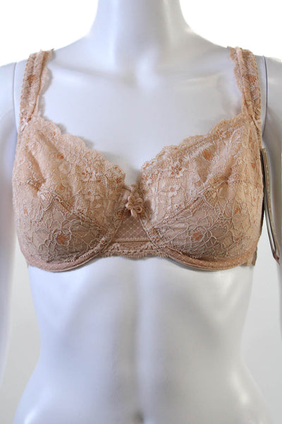 Fayreform Womens Floral Lace Cup Flower Accent Underwire Bra Beige Size 34E