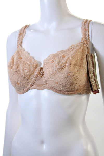 Fayreform Womens Floral Lace Cup Flower Accent Underwire Bra Beige Size 34E