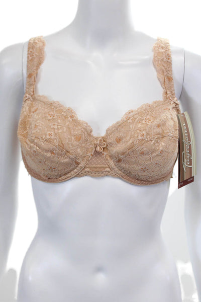 Fayreform Womens Floral Lace Scalloped Lace Underwired Bra Beige Size 36D