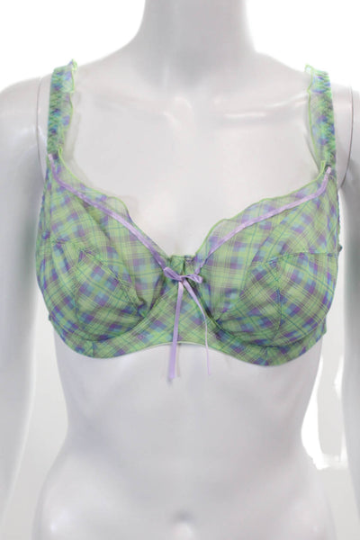 Panache Womens Plaid Print Bow Accent Sheer Underwired Bra Green Size 34D